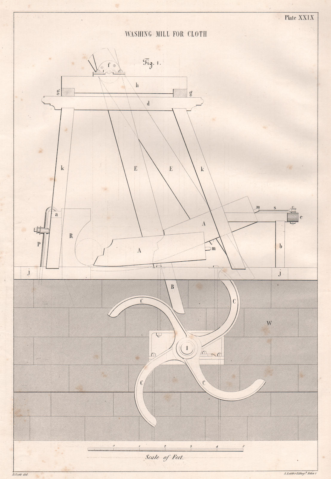 VICTORIAN ENGINEERING DRAWING. Washing mill for cloth (1) 1847 old print